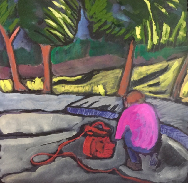 Sketch of a man Fixing the Sidewalk by Sarah Sullivan